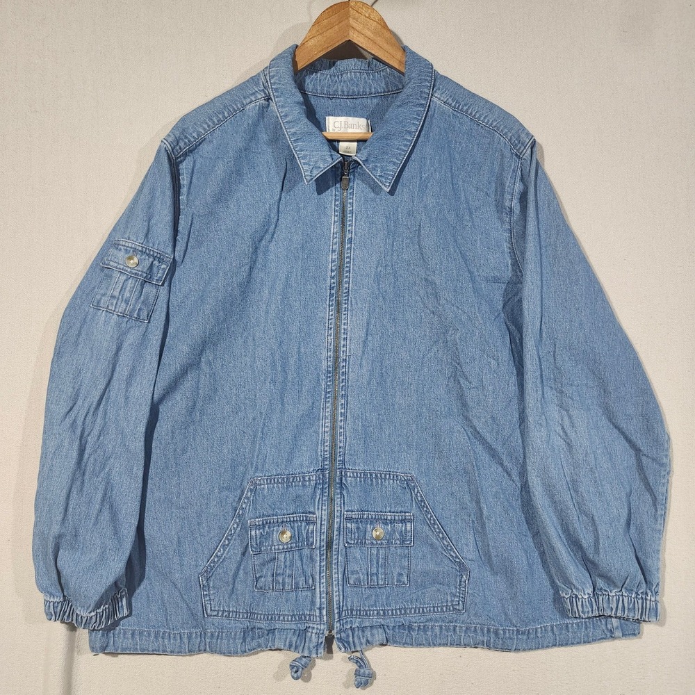 CJ Banks Womens 2X Blue lightweight Denim Full Zip Jacket Drawstring Hem Pocket